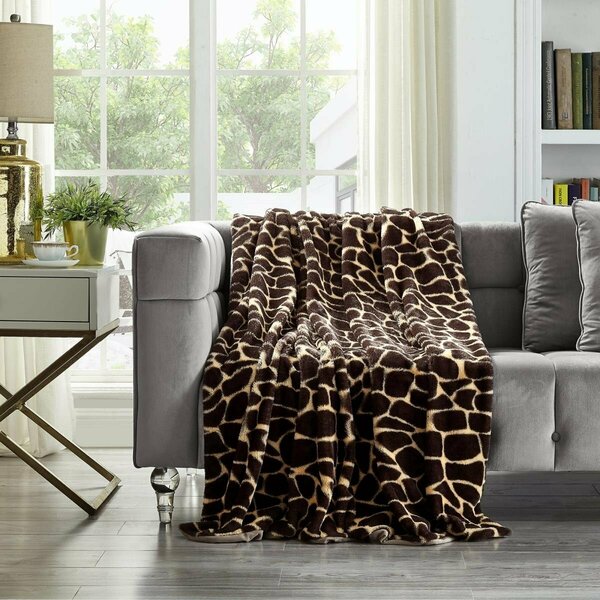 Escenario 50 x 60 in. Maia Giraffe Brown Polyester Microfiber Printed Rabbit Fur Throw, Brown ES2625161